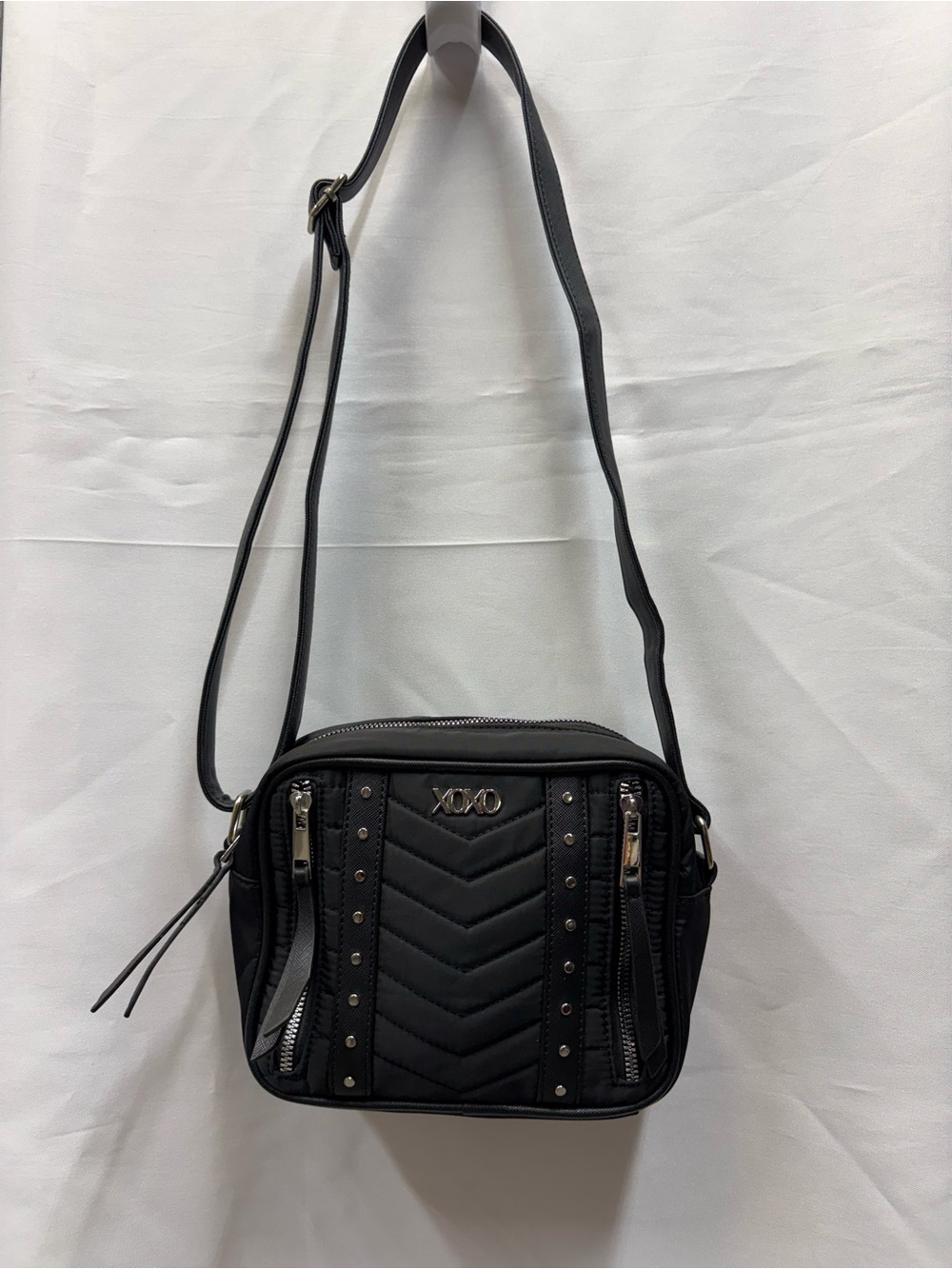 XOXO Black Quilted Crossbody with Stud Details